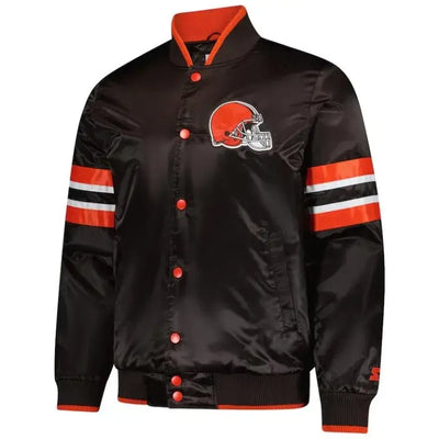 Cleveland Browns Scout Full-Snap Varsity Brown Satin Men's Bomber Jacket