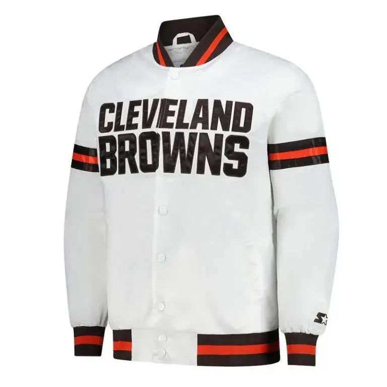 Cleveland Browns Scout Full-Snap Varsity White Satin Men's Bomber Jacket