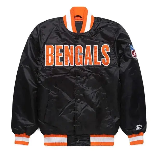 Cincinnati Bengals Blackout Full-Snap Varsity Black Satin Men's Bomber Jacket