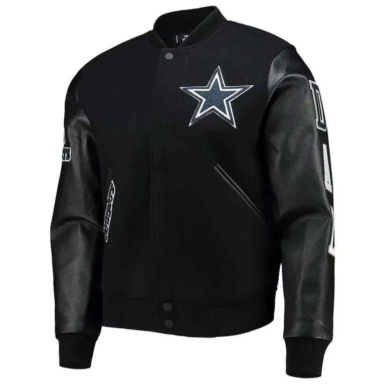 Dallas Cowboys Black Wool & Genuine Leather Sleeves Men's Varsity Jacket