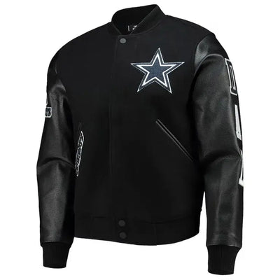 Dallas Cowboys Black Wool & Genuine Leather Sleeves Men's Varsity Jacket