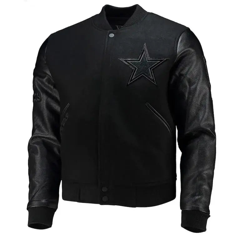 Dallas Cowboys Black Wool & Genuine Leather Sleeves Men's Varsity Jacket