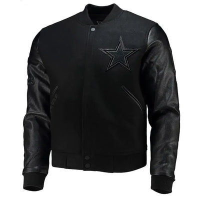 Dallas Cowboys Black Wool & Genuine Leather Sleeves Men's Varsity Jacket