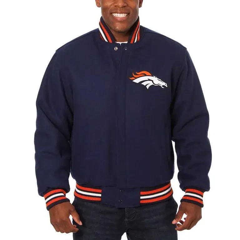 Denver Broncos Navy Blue All Wool Men's Varsity Jacket