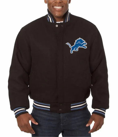 Detroit Lions Embroidered Black All Wool Men's Varsity Jacket