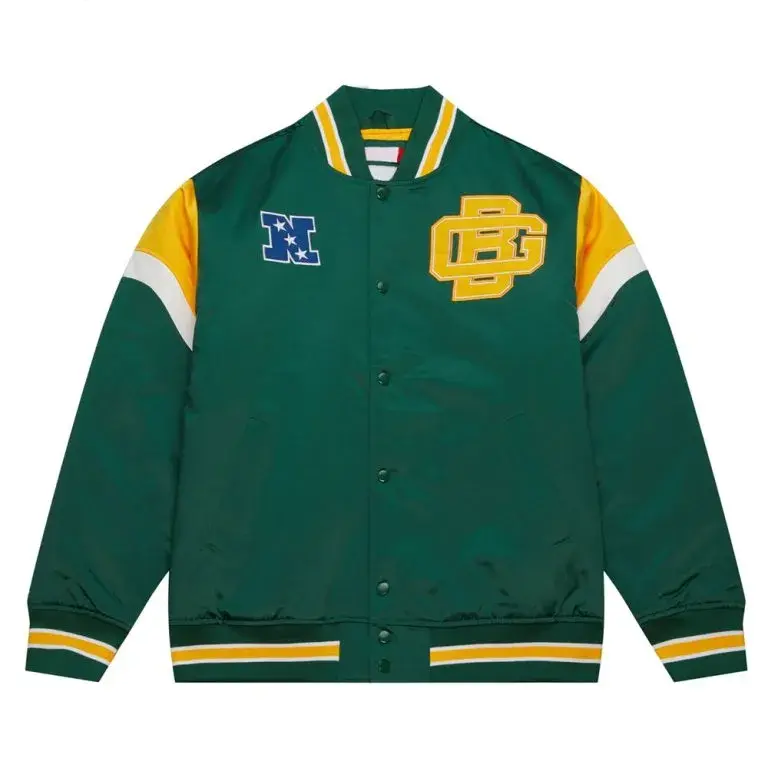 Green Bay Packers Heavyweight Full-Snap Varsity Green Satin Men's Bomber Jacket