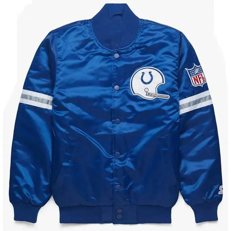 Indianapolis Colts Full-Snap Varsity Royal Blue Satin Men's Bomber Jacket