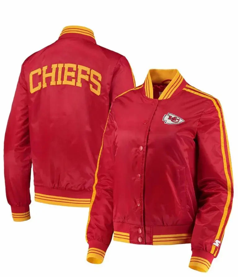 Kansas City Chiefs Full-Snap Varsity Red and Yellow Satin Men's Bomber Jacket
