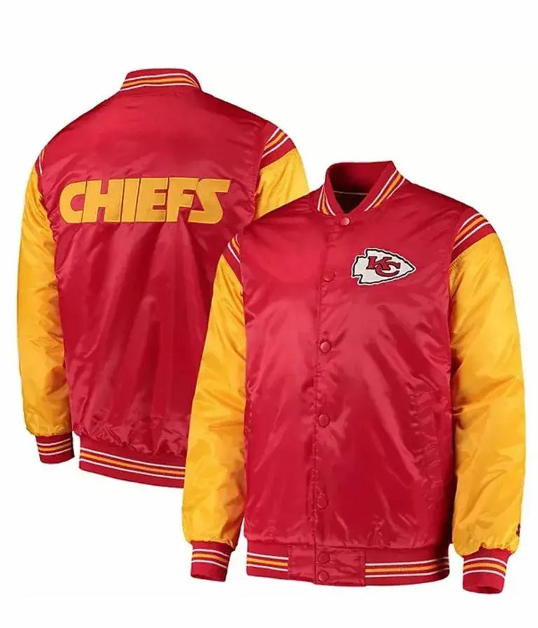 Kansas City Chiefs Full-Snap Varsity Red and Yellow Satin Men's Bomber Jacket