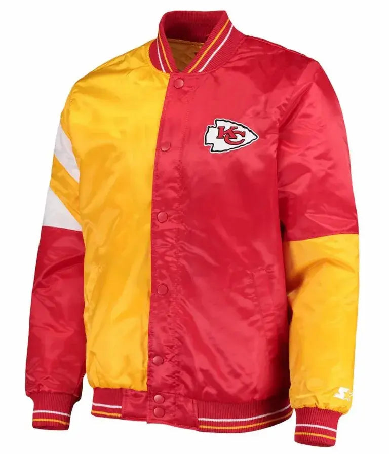 Kansas City Chiefs Full-Snap Varsity Red and Yellow Satin Men's Bomber Jacket