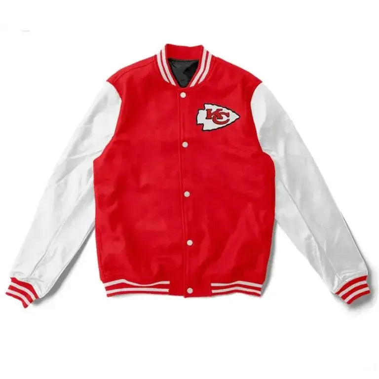 Kansas City Chiefs Red Wool and White Genuine Leather Sleeves Men's Varsity Letterman Jacket