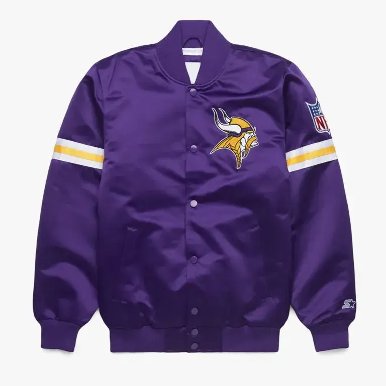 Minnesota Vikings Full-Snap Varsity Purple Satin Men's Bomber Jacket