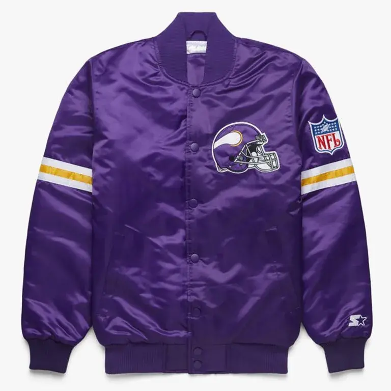 Minnesota Vikings Full-Snap Varsity Purple Satin Men's Bomber Jacket