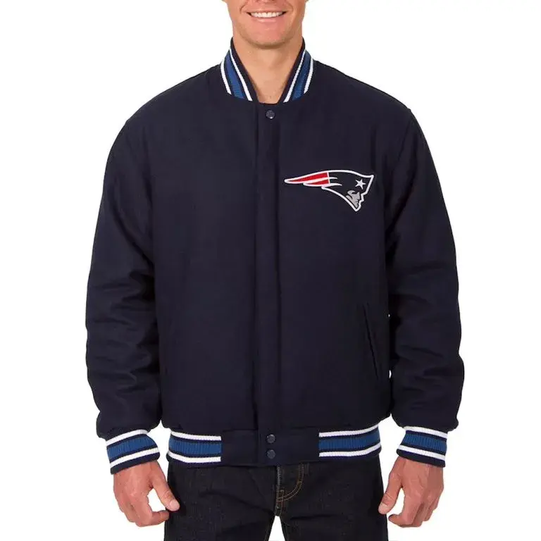 New England Patriots Navy Blue All Wool Men's Varsity Letterman Jacket