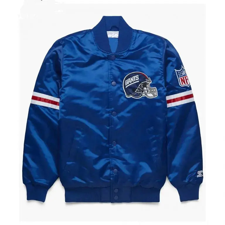 New York Giants Full-Snap Varsity Royal Blue Satin Men's Bomber Jacket