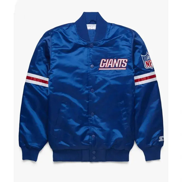 New York Giants Full-Snap Varsity Royal Blue Satin Men's Bomber Jacket