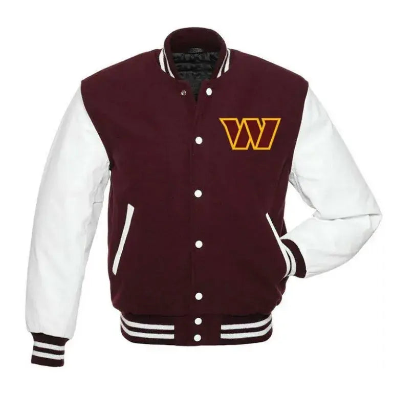 Washington Commanders Maroon Wool & White Genuine Leather Sleeves Men's Varsity Letterman Jacket