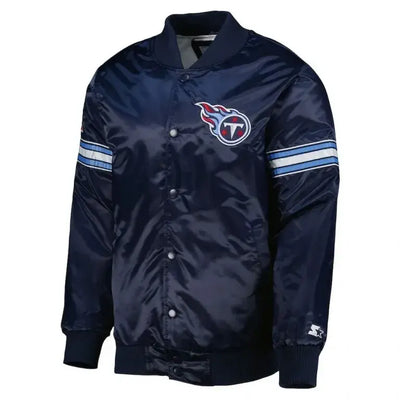 Tennessee Titans Full-Snap Varsity Navy Blue Satin Men's Bomber Jacket