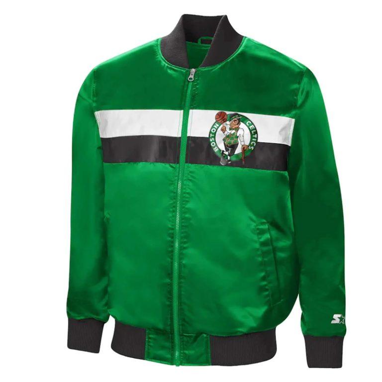 Boston Celtics The Ambassador Full-Zip Varsity Green Satin Men's Bomber Jacket
