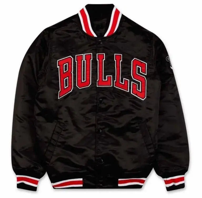 Chicago Bulls Full-Snap Varsity Black Satin Men's Bomber Jacket