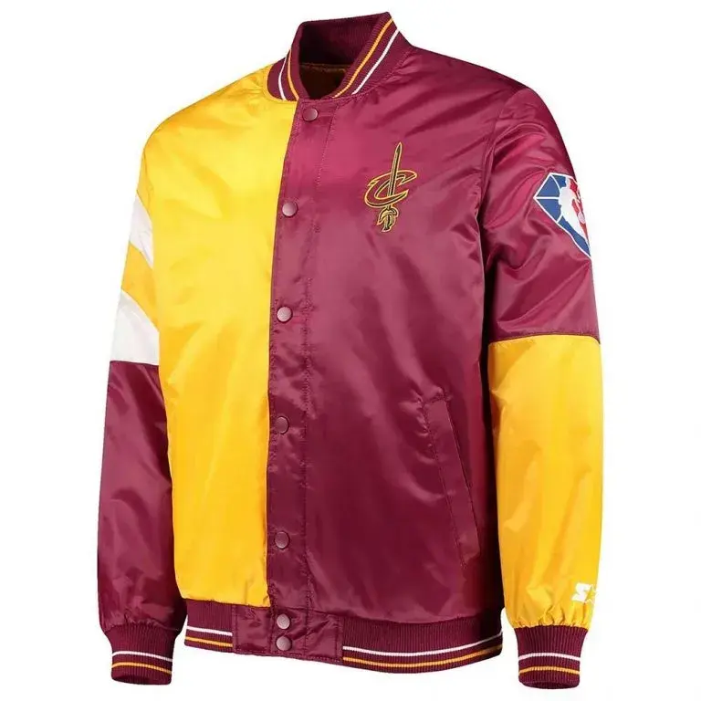 Cleveland Cavaliers Leader Full-Snap Varsity Burgundy and Yellow Satin Men's Bomber Jacket