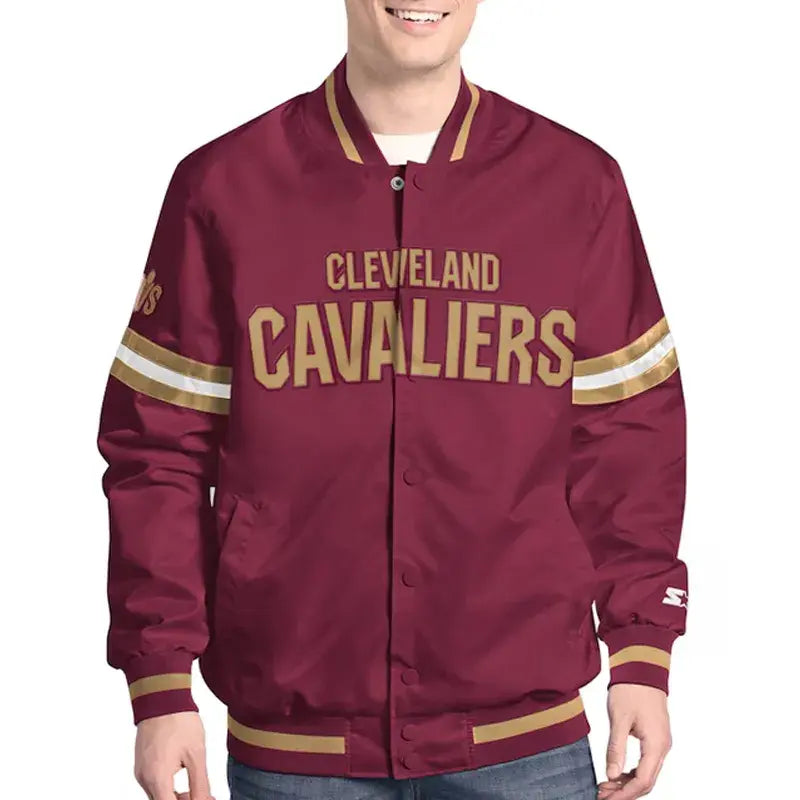 Cleveland Cavaliers Scout Full-Snap Varsity Wine Satin Men's Bomber Jacket