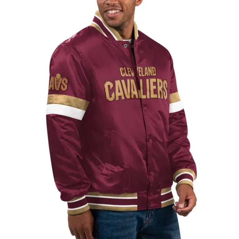 Cleveland Cavaliers Scout Full-Snap Varsity Wine Satin Men's Bomber Jacket