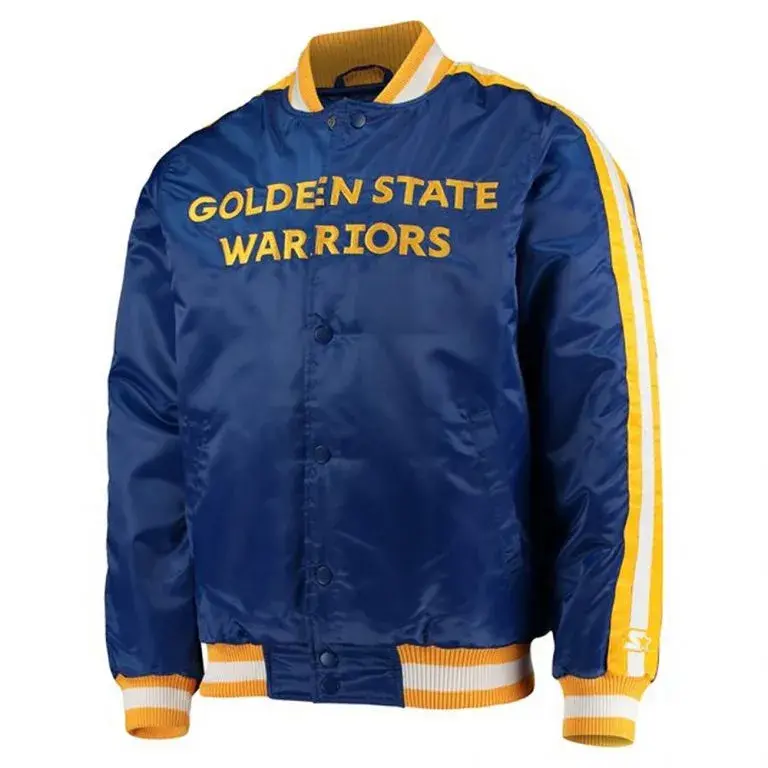 Golden State Warriors Throwback Full-Snap Varsity Royal Blue Satin Men's Bomber Jacket