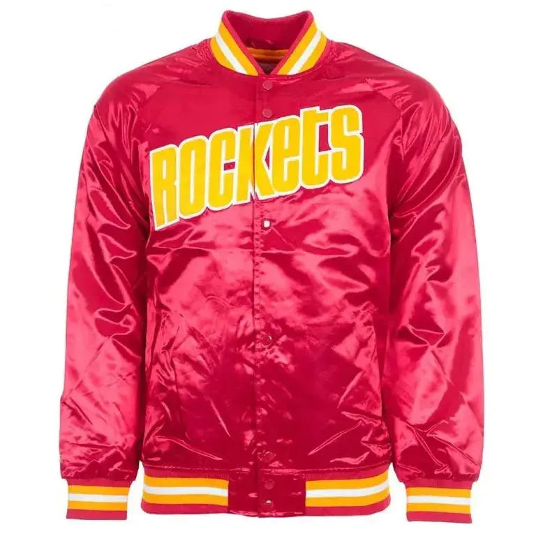Houston Rockets Lightweight Full-Snap Varsity Red Satin Men's Bomber Jacket