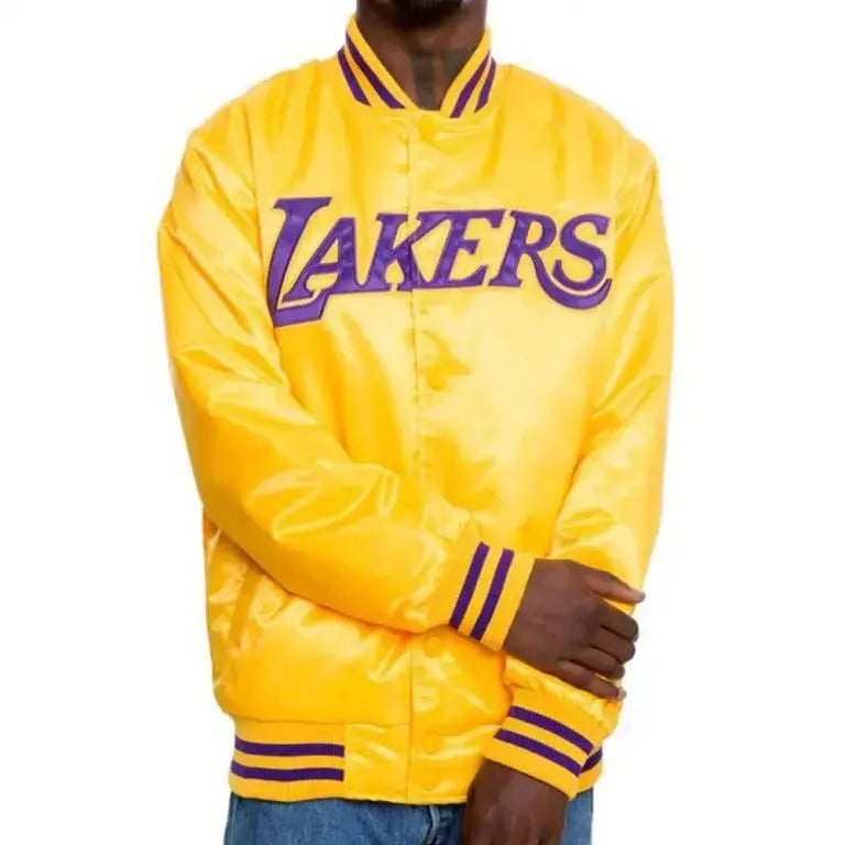 Los Angeles Lakers Full-Snap Varsity Yellow Satin Men's Bomber Jacket