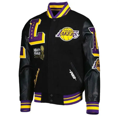 Los Angeles Lakers Mash Up Capsule Varsity Black Wool & Genuine Leather Sleeves Men's Bomber Jacket