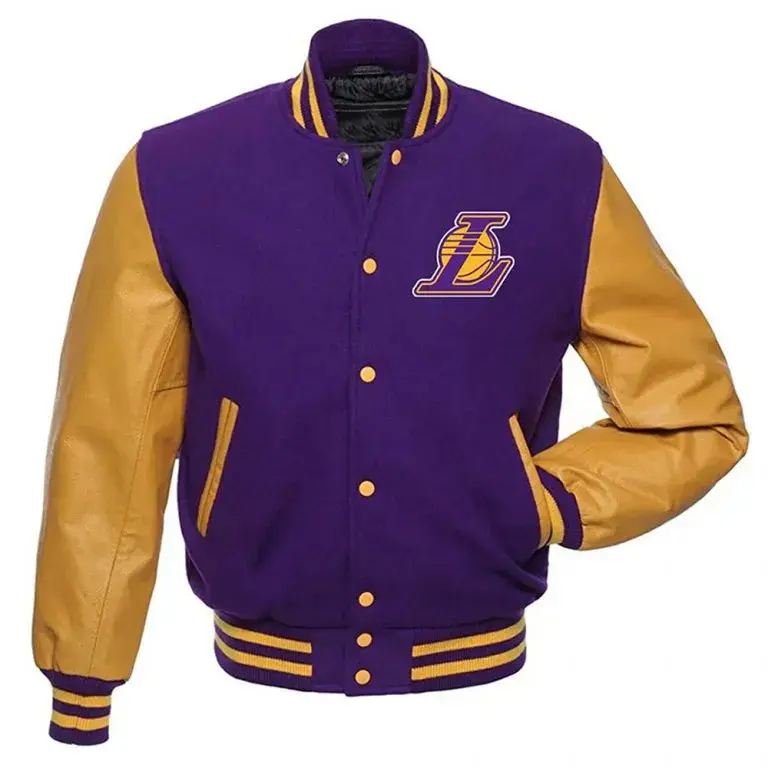 Los Angeles Lakers Varsity Purple Wool & Yellow Genuine Leather Sleeves Men's Letterman Jacket