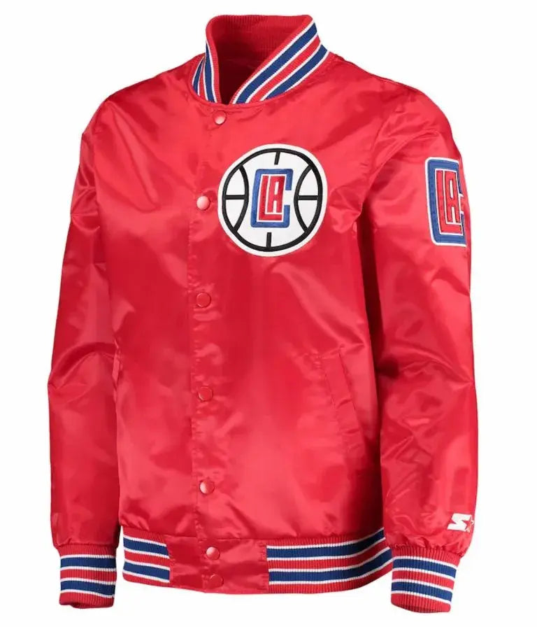 Los Angeles Clippers Full-Snap Varsity Red Satin Men's Bomber Jacket