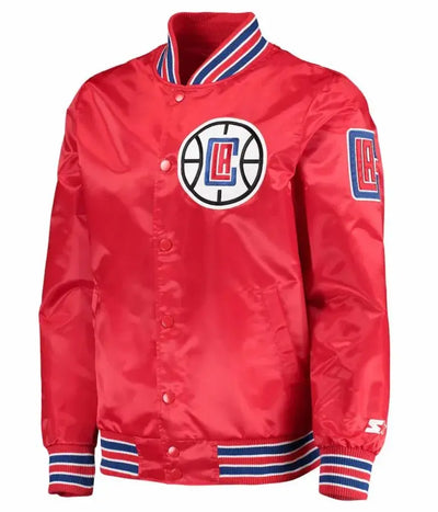 Los Angeles Clippers Full-Snap Varsity Red Satin Men's Bomber Jacket