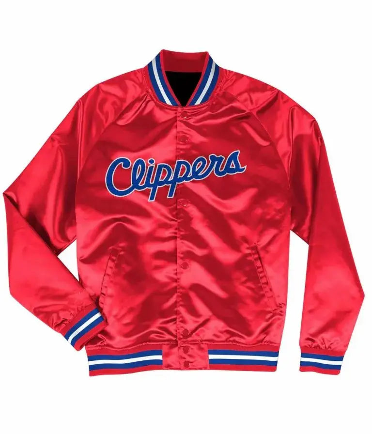 Los Angeles Clippers Full-Snap Varsity Red Satin Men's Bomber Jacket