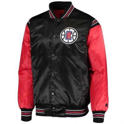 Los Angeles Clippers Full-Snap Varsity Red & Black Satin Men's Bomber Jacket