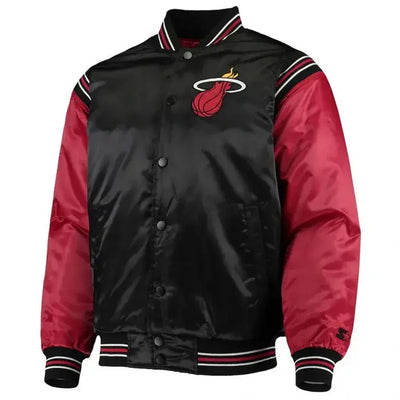 Miami Heat Tough Season Full-Snap Varsity Red and Black Satin Men's Bomber Jacket