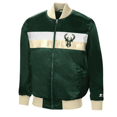 Milwaukee Bucks Ambassador Full-Snap Varsity Green Satin Men's Bomber Jacket
