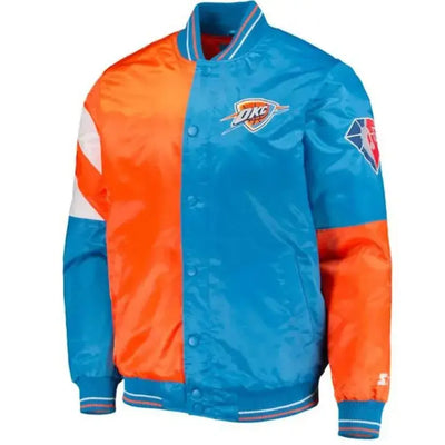 Oklahoma City Thunder Full-Snap Varsity Orange and Blue Satin Men's Bomber Jacket