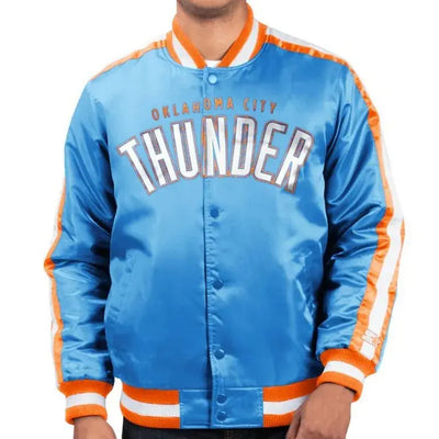 Oklahoma City Thunder Full-Snap Varsity Orange and Blue Satin Men's Bomber Jacket