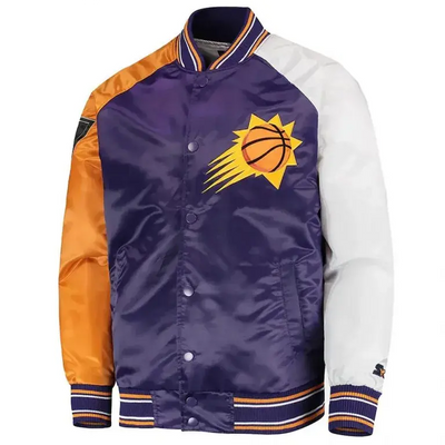 Phoenix Suns Reliever Full-Snap Varsity Tri Color Satin Men's Bomber Jacket