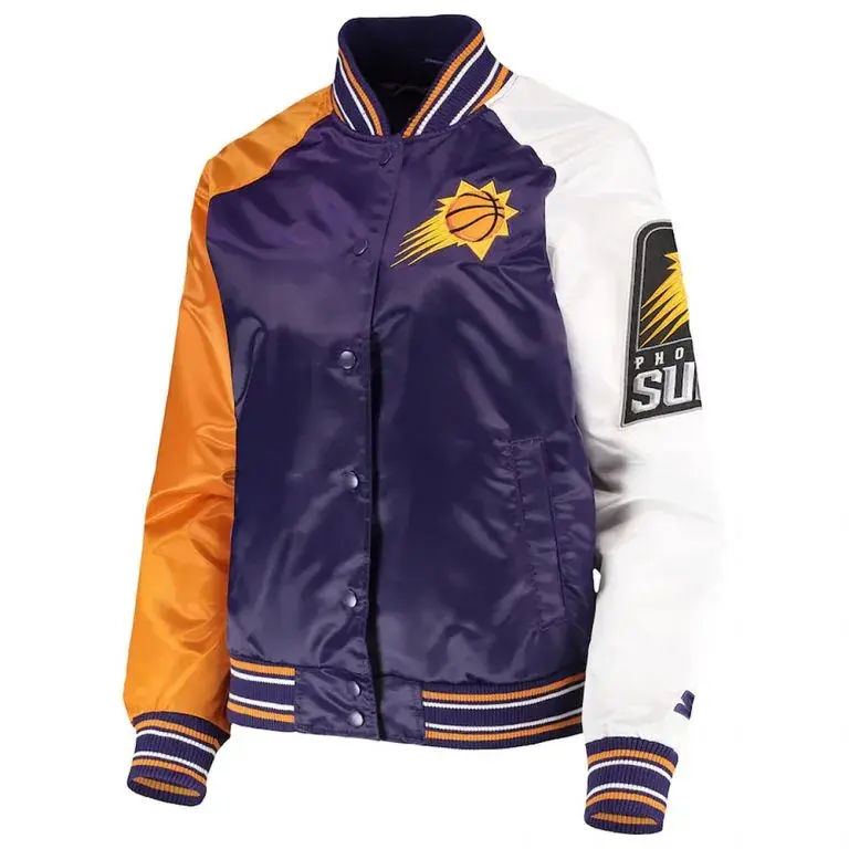 Phoenix Suns Reliever Full-Snap Varsity Tri Color Satin Men's Bomber Jacket