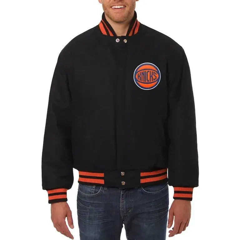 New York Knicks Varsity All Black Wool Men's Letterman Jacket
