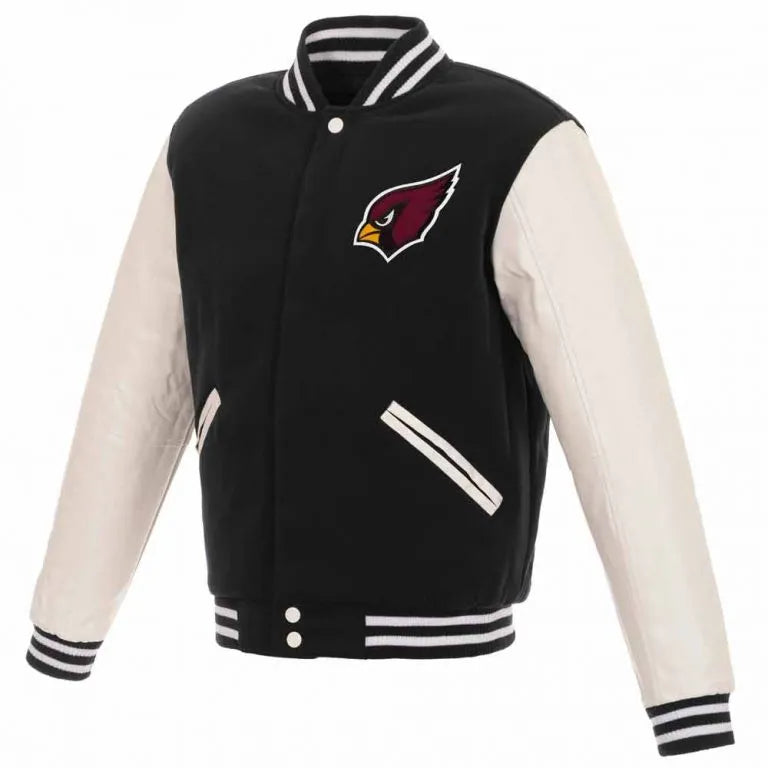 Arizona Cardinals Black Wool & White Leather Sleeves Varsity Men's Jacket