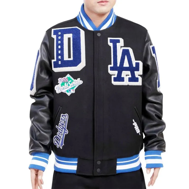 LA Dodgers Mash Up Varsity Black Wool & Leather Sleeves Men's Jacket