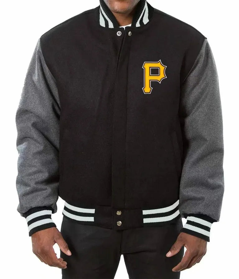 Pittsburgh Pirates Baseball Varsity Black and Grey Wool Men's Jacket