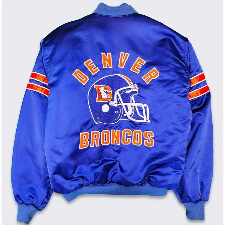 80’s Denver Broncos Full-Snap Varsity Royal Blue Satin Men's Bomber Jacket