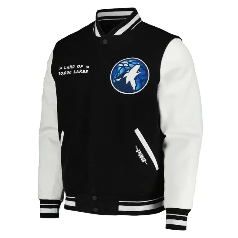 Minnesota Timberwolves 2024 City Edition Varsity Black Wool & White Genuine Leather Sleeves Men's Jacket