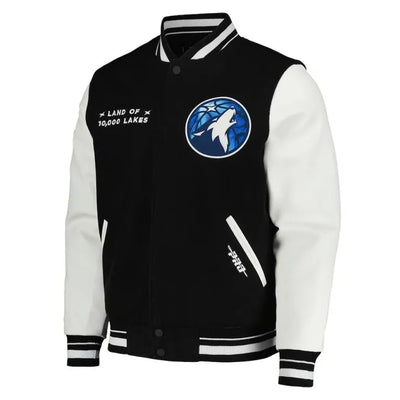 Minnesota Timberwolves 2024 City Edition Varsity Black Wool & White Genuine Leather Sleeves Men's Jacket