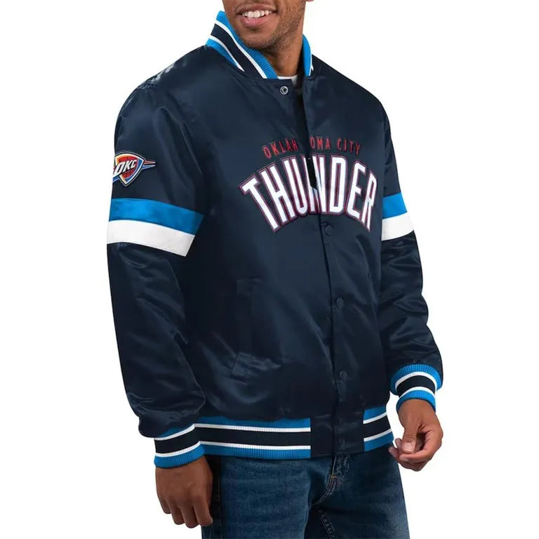 Oklahoma City Thunder Home Game Oklahoma City Thunder Home Game Full-Snap Varsity Navy Blue Satin Men's Bomber Jacket